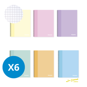Pack X 6 Cuadernos Universitario Husares 6276 A4 Cuadriculados Soft Ring X 80 Surtido